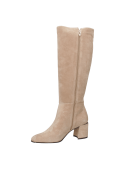 Bota casual de cuero beige, caña alta bajo la rodilla, diseño limpio y sofisticado con taco cuadrado.