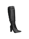Bota de cuero negro para mujer, con estilo urbano y atemporal, perfecta para salidas casuales o reuniones relajadas.