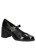 Zapato clásico Mary Jane de charol negro, perfecto para ocasiones laborales y salidas casuales con un toque sofisticado.