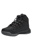 Botín negro sintético/textil para niño, suela con patrón de tracción marcado, adecuado para caminatas y trekking.
