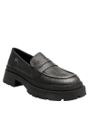 Mocasín de cuero metalizado estilo charol para mujer, diseño clásico loafer con lengüeta prominente.