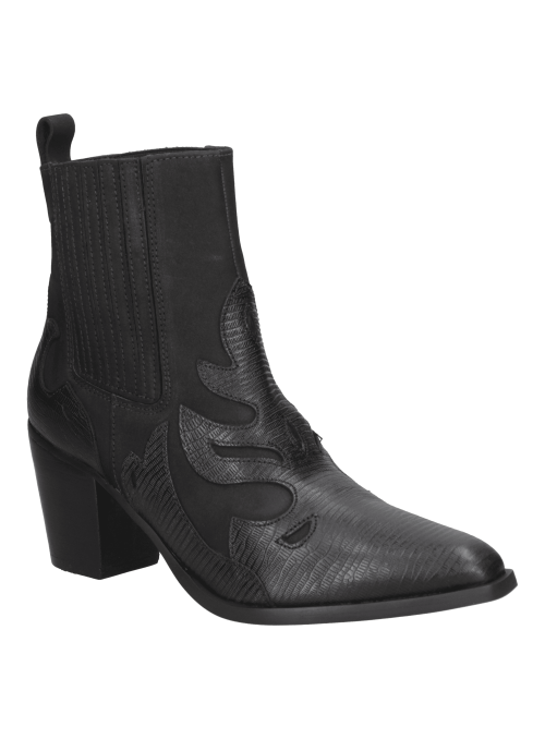 Botín Chelsea de cuero negro con elástico, cómodo y adecuado para ocasiones semi-formales o casuales.