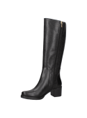Bota de cuero negro para mujer, adecuada para eventos de invierno, brindando cobertura y protección en climas fríos.
