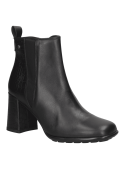 Botín Chelsea negro de cuero para mujer con bandas elásticas, ideal para un look casual-chic.