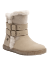 Bota beige de niña con correas ajustables y borde de peluche, combinando estilo casual y funcionalidad invernal.