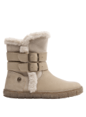 Bota de media caña beige para niña, con diseño práctico y decorativo, perfecta para climas fríos y estilo casual.