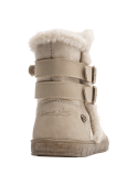 Bota beige casual para niña con dos correas y hebillas metálicas, ideal para el invierno, con borde de peluche.