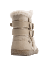 Bota beige casual para niña con dos correas y hebillas metálicas, ideal para el invierno, con borde de peluche.