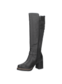 Bota multifuncional de cuero negro para mujer, combina moda y funcionalidad con detalles decorativos y protección completa.