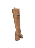 Bota de cuero camel para mujer, elegante y robusta, ideal para invierno, hasta la rodilla con taco grueso.