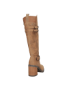 Bota de cuero camel para mujer, elegante y robusta, ideal para invierno, hasta la rodilla con taco grueso.