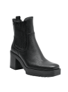 Botín de cuero negro estilo Chelsea para mujer, combina elegancia y comodidad, apto para eventos y reuniones.