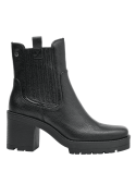 Botín Chelsea negro de cuero femenino, ideal para un look contemporáneo, perfecto para la oficina o salidas.