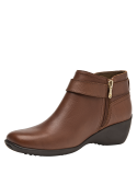 Botín café de mujer, diseño elegante y funcional, ideal para combinar con pantalones de vestir o jeans ajustados.