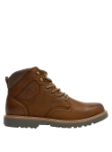 Botín de cuero café para hombre, ofrece estabilidad excepcional para aventuras urbanas.