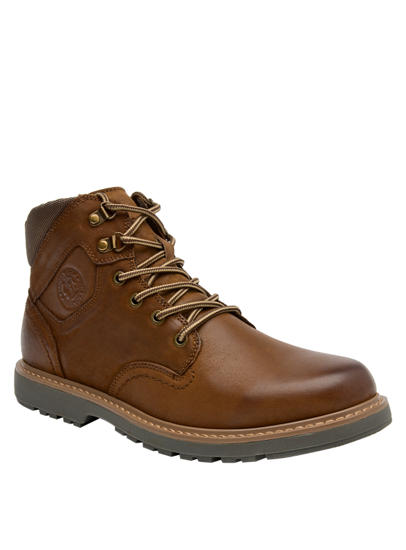 Botín casual marrón de cuero para hombre con punta redonda y caña de 10 cm.