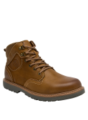 Botín camel de cuero, taco plano de 3.5 cm, estilo casual para hombre.