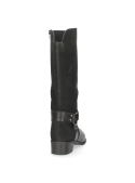 Bota biker de cuero negro para mujer, ideal para looks urbanos y elegantes.