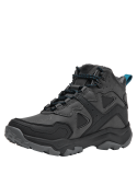 Calzado alto y robusto para actividades al aire libre, con refuerzos en puntera y laterales para protección.