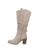 Calzado de cuero beige para mujer, estilo casual, con forro textil y suela antideslizante.