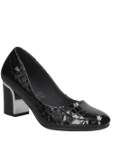 Zapato de cuero negro para mujer, estilo charol, clásico y elegante, ideal para eventos formales y semi-formales.