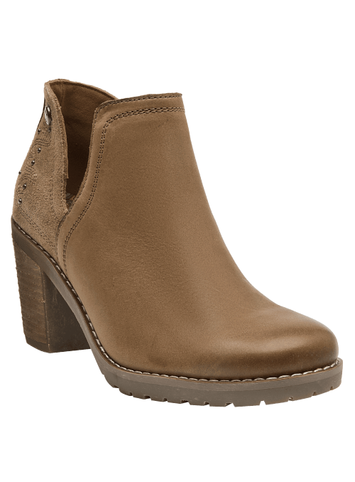 Botín café de cuero para mujer, versátil y moderno, adecuado para el trabajo o para destacar con estilo casual chic.