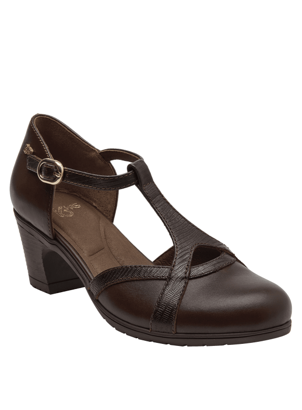 Zapato negro de cuero para mujer, estilo retro-chic, combina comodidad y elegancia, ideal para reuniones de trabajo.