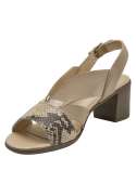 Sandalia de mujer beige de cuero con taco bloque de 6 cm, ideal para un estilo casual y cómodo en verano.