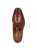 Zapato de vestir de cuero café para hombre, estilo Derby con cordones y punta cuadrada, ideal para trajes formales.