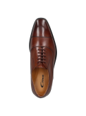 Elegante zapato de vestir para hombre en cuero café, con cordones cerrados, adecuado para ocasiones formales y trabajo.