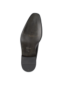 Zapato de cuero negro estilo Oxford para hombre con costura decorativa en la puntera, ideal para eventos formales.