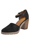 Sandalia negra de cuero para mujer, estilo casual con taco bloque de 7.9 cm, ideal para el verano.