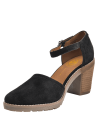 Sandalia negra de cuero para mujer, estilo casual con taco bloque de 7.9 cm, ideal para el verano.