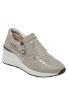 Zapatilla gris de cuero con punta redonda y plataforma, para mujer.