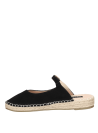 Calzado casual boho-chic, alpargata negra de cuero, ideal para paseos veraniegos con diseño fresco y elegante.