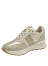 zapatilla beige de cuero para mujer con ojales de metal y cordones redondos, perfecta para el estilo athleisure.