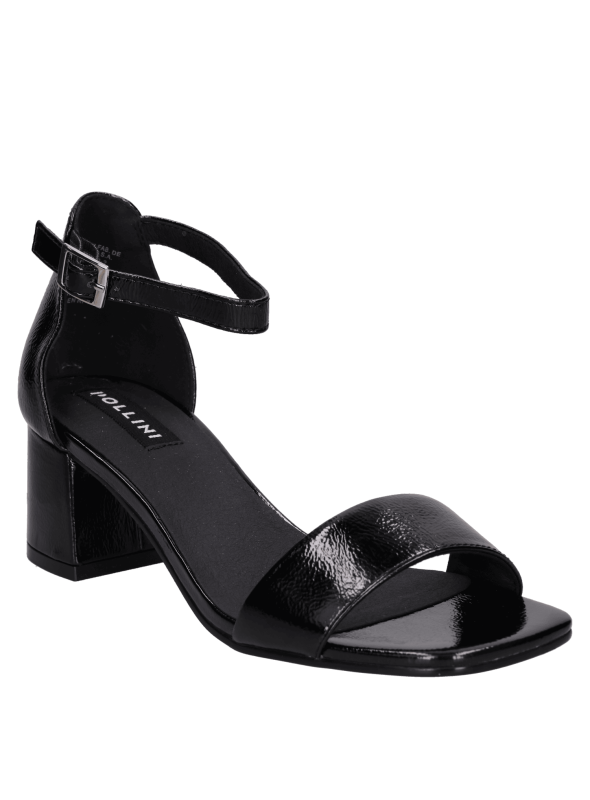 Sandalia de fiesta en cuero negro, estilo moderno y clásico, perfecta para ocasiones especiales.