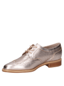 Zapato dorado metálico de cuero tipo oxford para mujer con perforados estilo brogue.