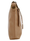 Bandolera beige claro de mujer, con bolsillos prácticos para organización y cierre seguro en material PU.