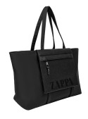 Tote bag minimalista negro con detalles en PU, combina con looks casuales.