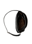 Bandolera negra de PU texturizado para mujer, estilo casual con correa ajustable y extraíble.
