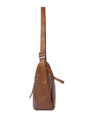 Bandolera camel con correa ajustable PU, ideal para atuendos relajados y urbanos.