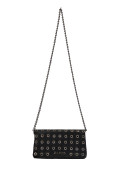 Cartera casual de mujer en PU negro, combina con chaquetas de cuero y jeans ajustados.