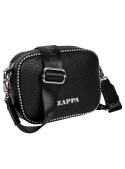 Bolso bandolera negro con detalles rockeros, ideal para looks casuales y semi-formales.