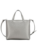 Bolso de mano gris con textura rica y bolsillo funcional, versátil para distintas ocasiones.