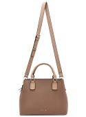 Cartera femenina camel con múltiples compartimentos, diseño minimalista, combina con looks casuales y formales.