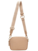 Bandolera minimalista beige para mujer, estilo casual con compartimientos organizados, perfecta para el día a día.