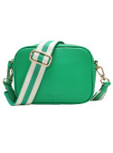 Bolso casual verde con textura rugosa, correa deportiva y diseño versátil para eventos diurnos.
