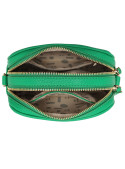 Bandolera verde casual de mujer en PU graneado con correa ajustable de rayas verdes y blancas.