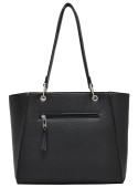 Tote bag negro de PU con textura graneada, tres bolsillos, uno con cierre.